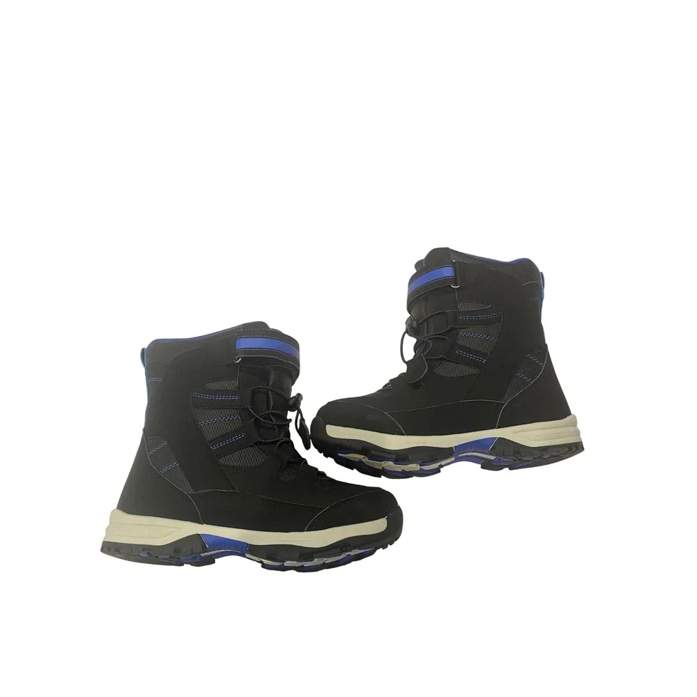 Totes Sage Boys Snow Boots Black Blue Bungee Strap Size 4 NEW